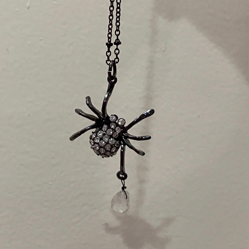 Betsey Johnson two-tiered crystal bezel spider necklace